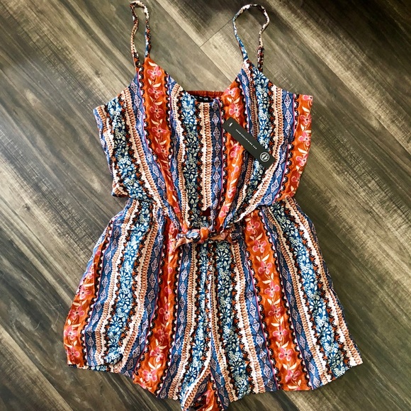As U Wish Pants - BNWT As U Wish Knot Waist Paisley Print Romper